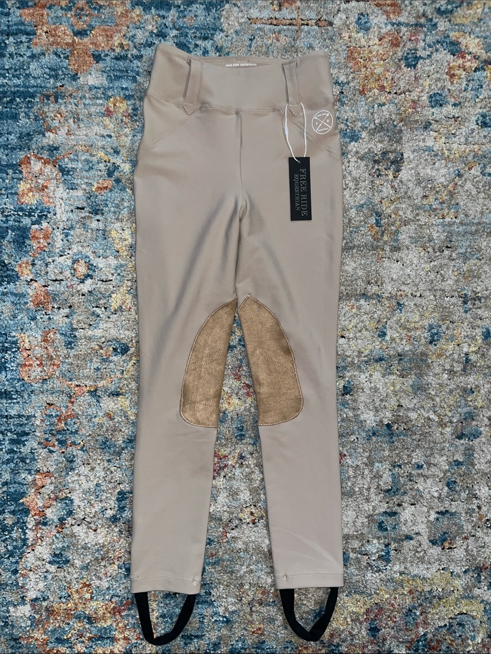 Kids Riding Leggings with Suede Knee Patches — Taupe